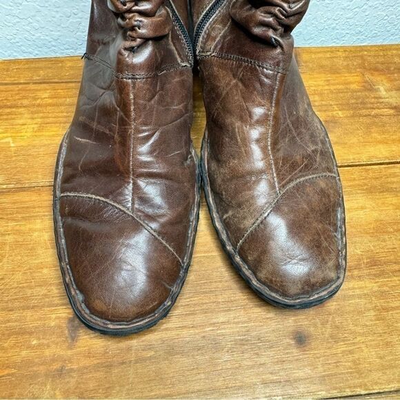 Josef Seibel brown leather ruched gathered mid calf heel boots size 39 - Picture 2 of 13